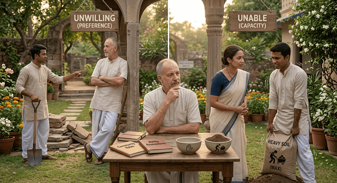 differentiating between unwilling and unable helpers