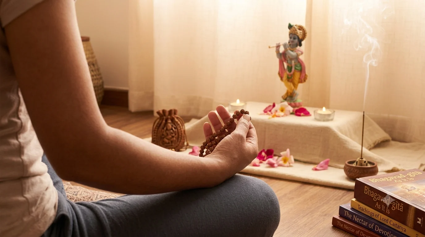 Peace of Mind Meditation: A Step-by-Step Guide to Inner Tranquility Female devotee doing sadhana in the morning.